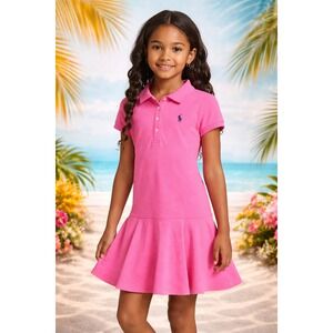 Ralph Lauren Polo Dress Girls Large 12-14 Pink Drop Waist Preppy Pretty Barbie